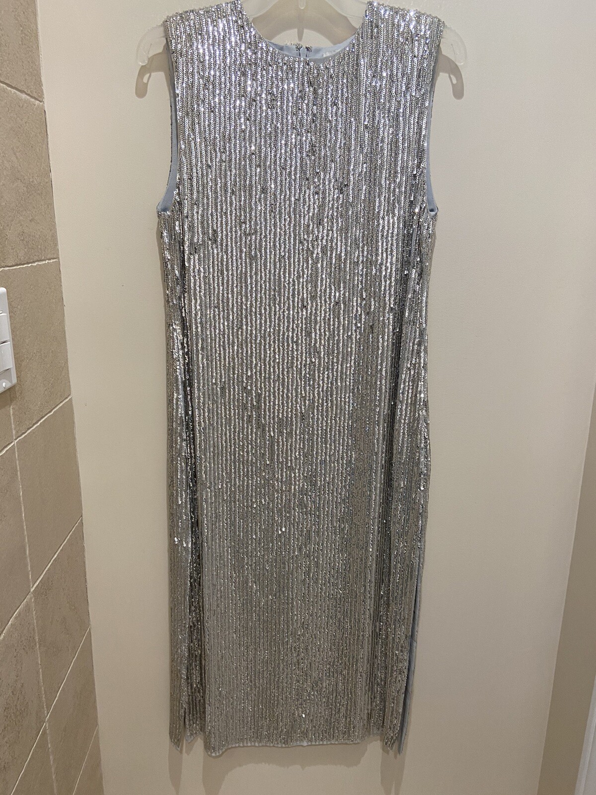 H&M PREMIUM QUALITY Thick Silver Beaded Embellished Sequin Dress Size 4 NWT
