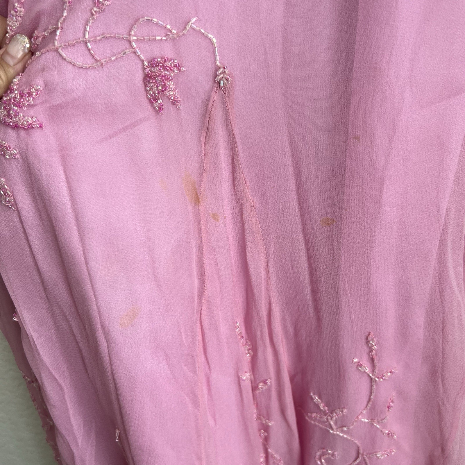 Scala bubblegum Pink Beaded Embroidered Chiffon Floral Long Gown Dress Womens 3X