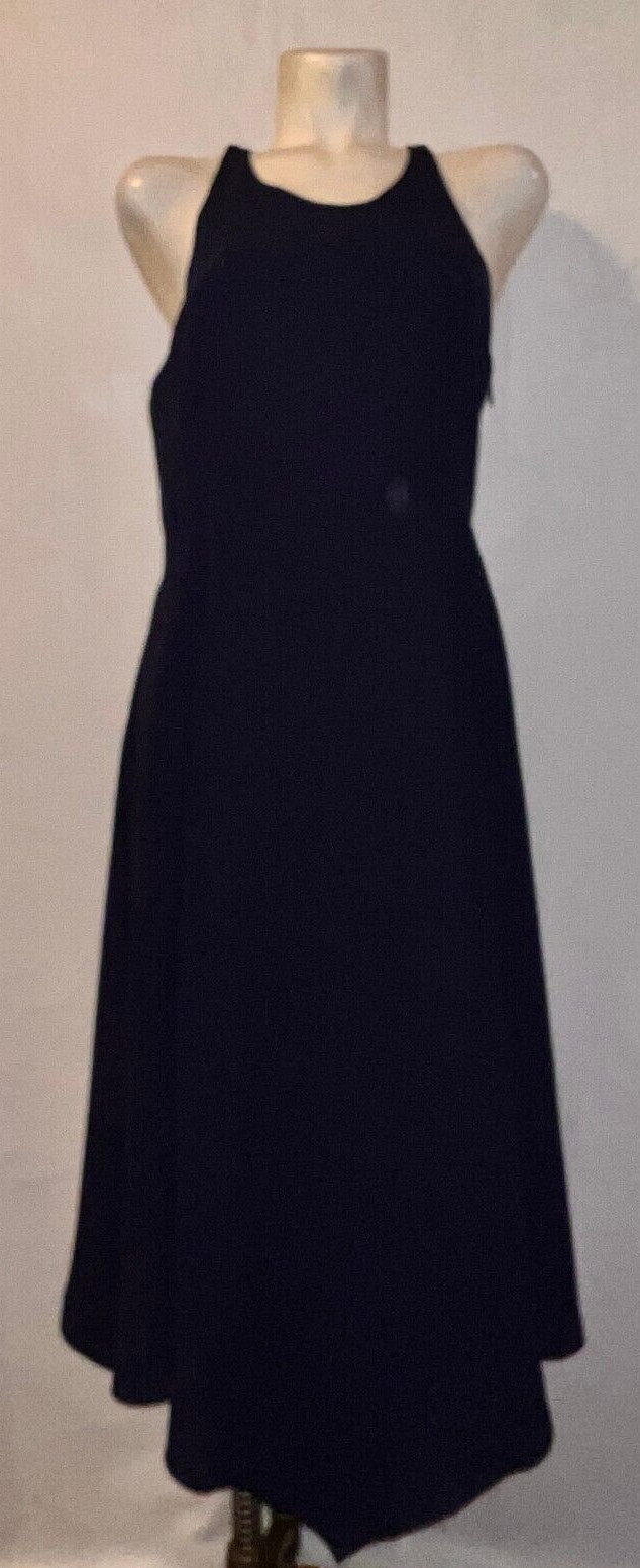 New CATHERINE MALANDRINO Navy Reggie Handkerchief Hem T-back Cocktail Dress 12