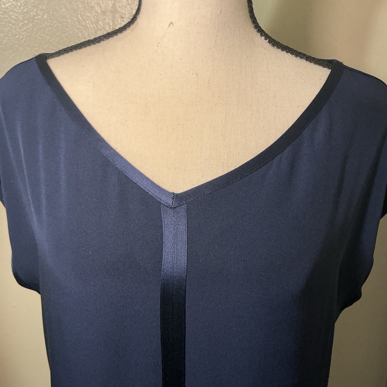 Eileen Fisher 100% Silk Shift Dress Blue Cap Sleeve Pockets Women’s Medium