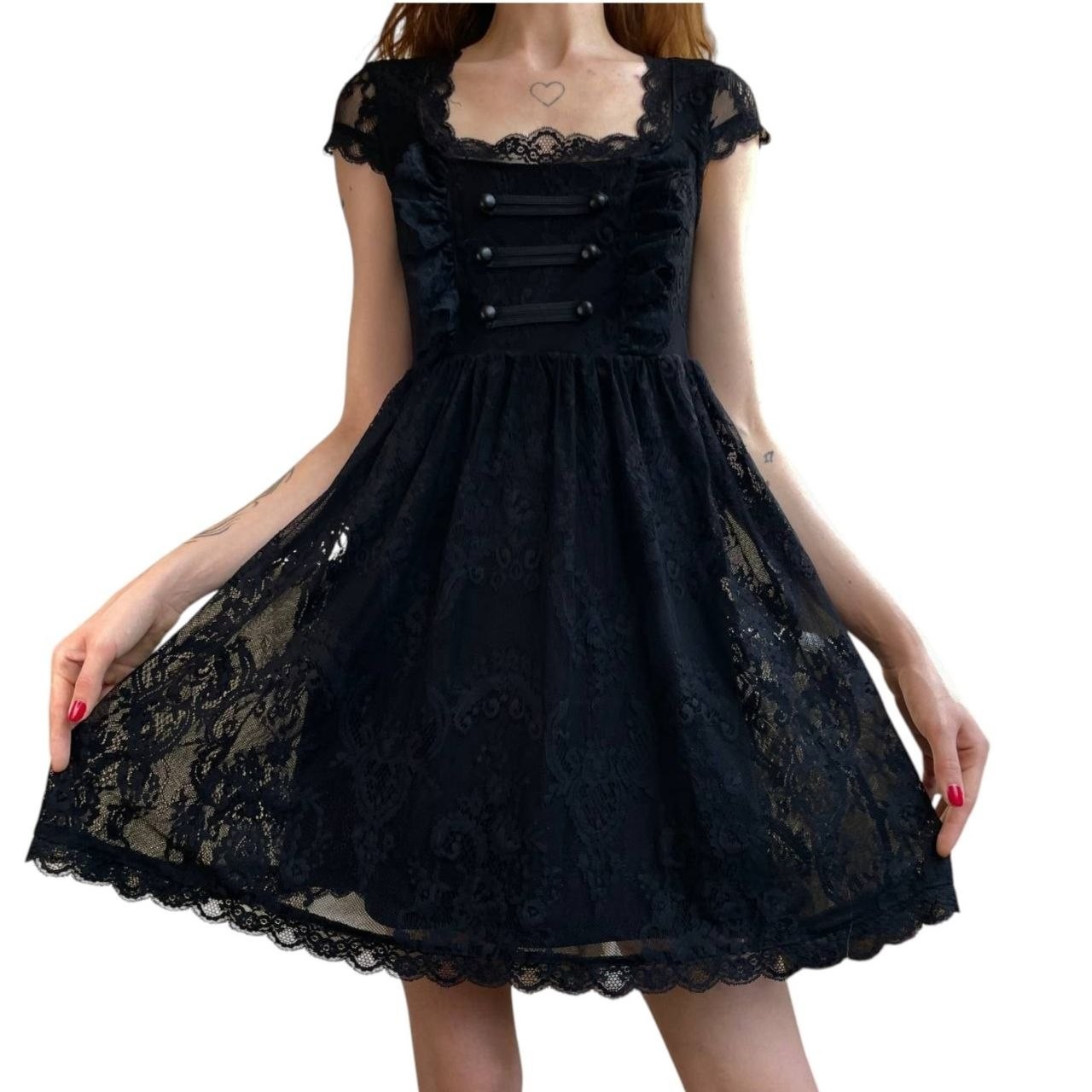 Killstar Gothic Lace Mini Dress Victorian Doll Goth Skater Strappy Ruffle Black