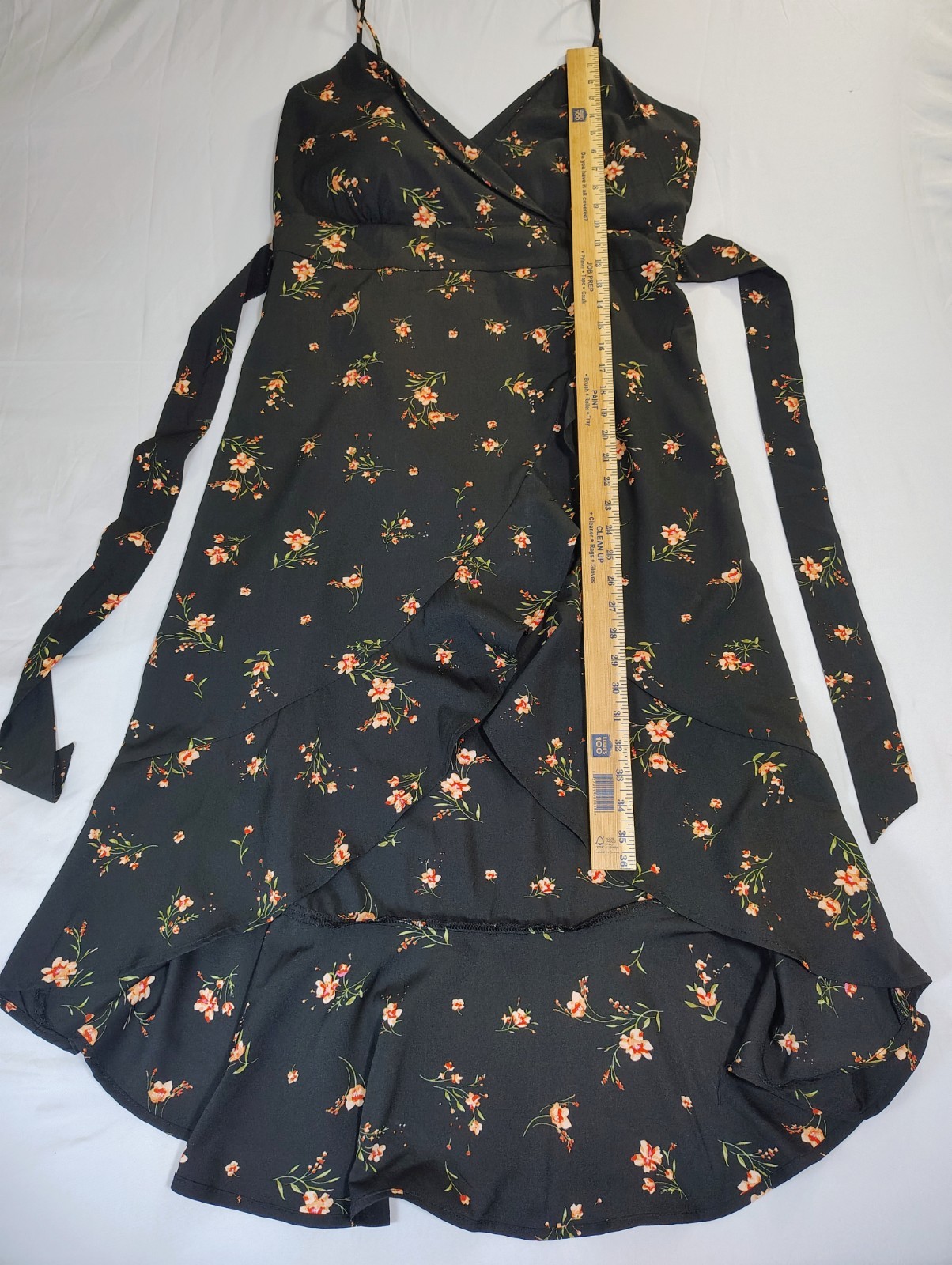 No Boundaries Spaghetti Strap High Low Ruffle Hem Dress Sz XL 15-17 Black Floral