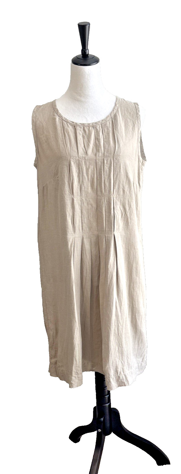 OO39 Italy Linen Shift Dress Womens Sz M Beige Sleeveless Relaxed Made In Italy
