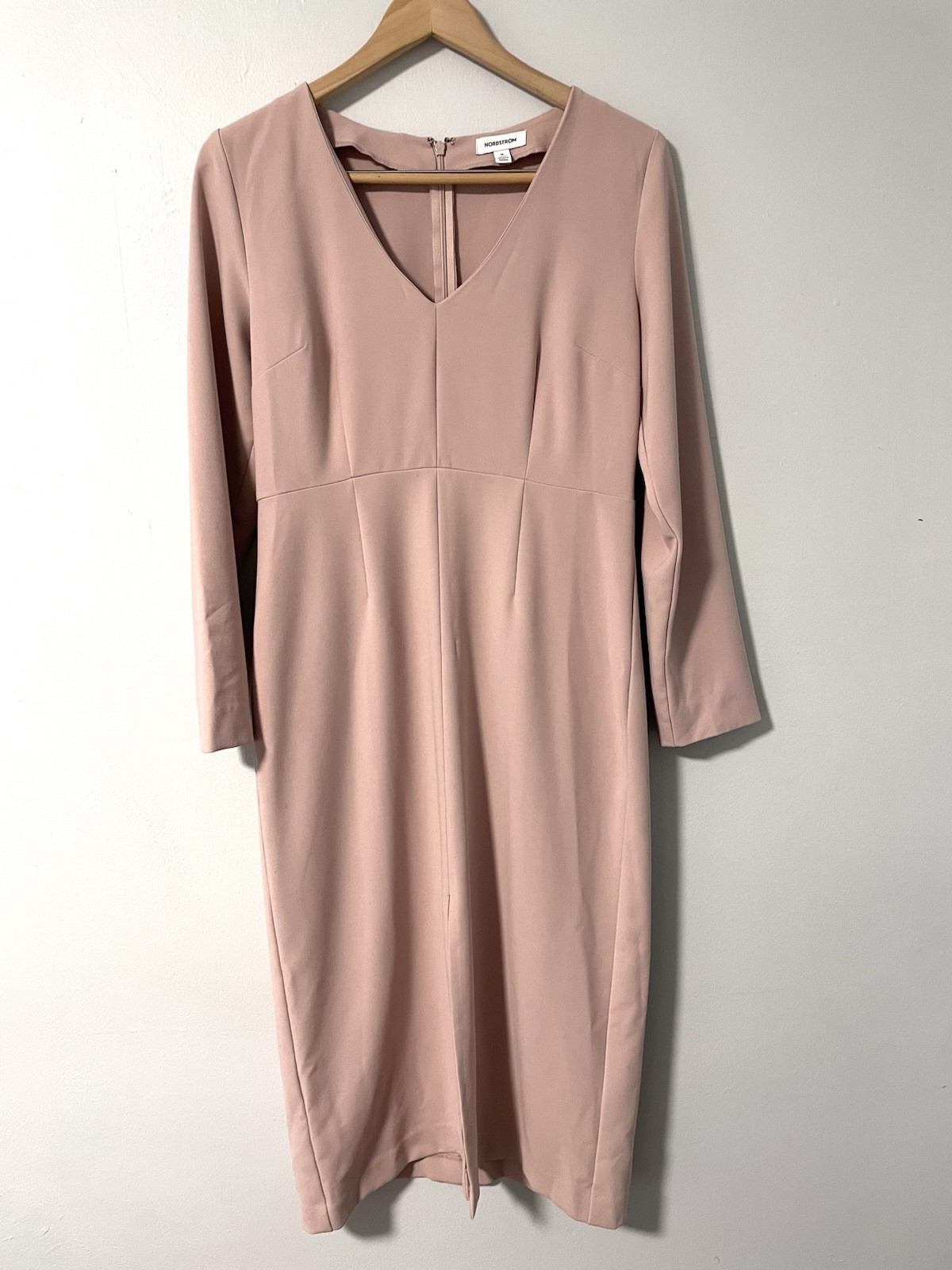 Nordstrom Women’s Long-Sleeve V-Neck Midi Sheath Dress in Pink Adobe M Career