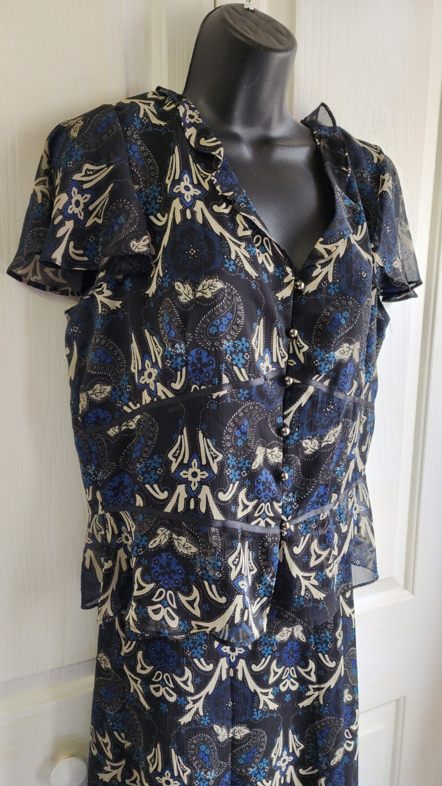 Danny Nicole 2 Pc Dress Set Blue Paisley Sheer Midi Skirt Cottagecore Church