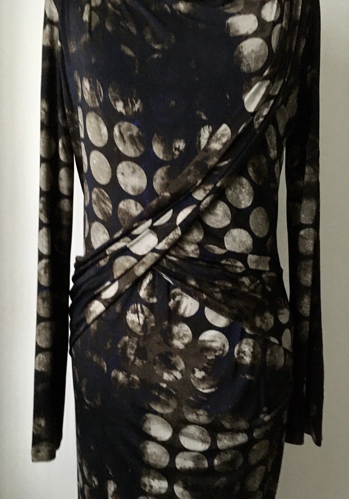 Max Mara Long Navy Brown And Beige Print Dress Size 8