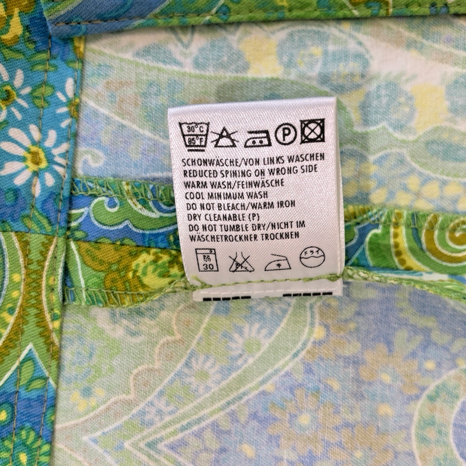 Escada Women’s EU40/US8 Dress Back Ribbon Detail Blue Green Sleeveless Cotton