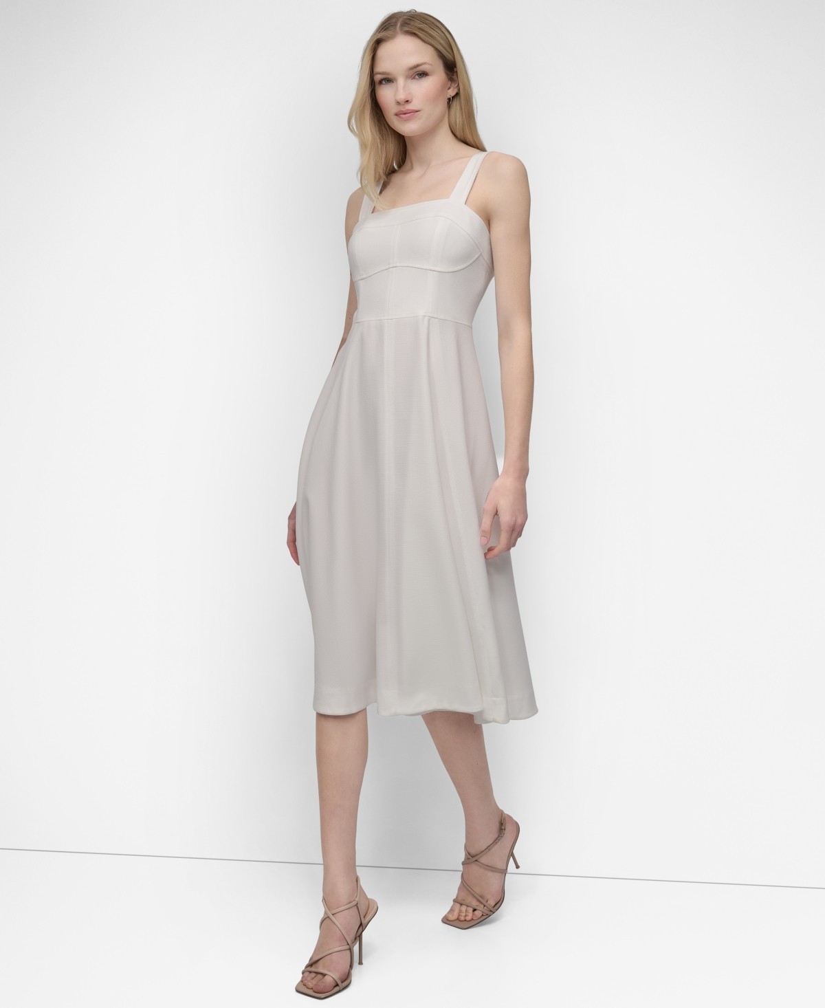 DKNY Womens Square-Neck Sleeveless Midi Dress 12 Ivory – DEFECTS