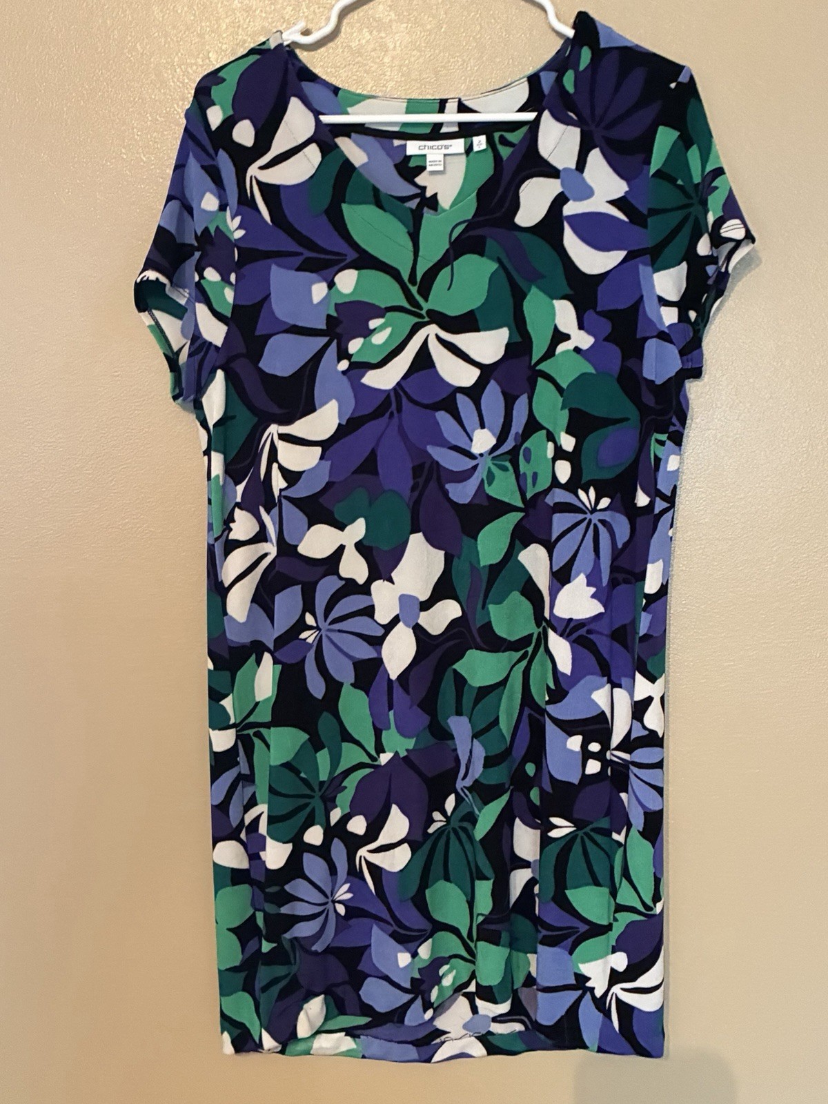 Chico’s Floral Shift Dress Size 2 Or L Travel Fabric