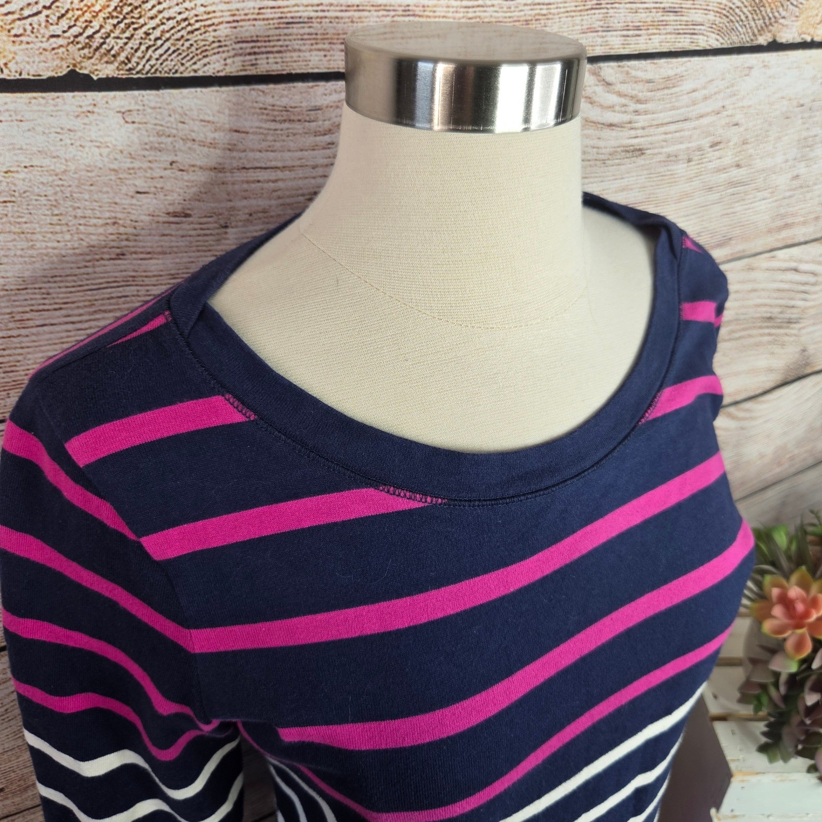 Banana Republic Womens Navy Pink Striped Boat Neck 3/4 Sleeve Shift Dress M