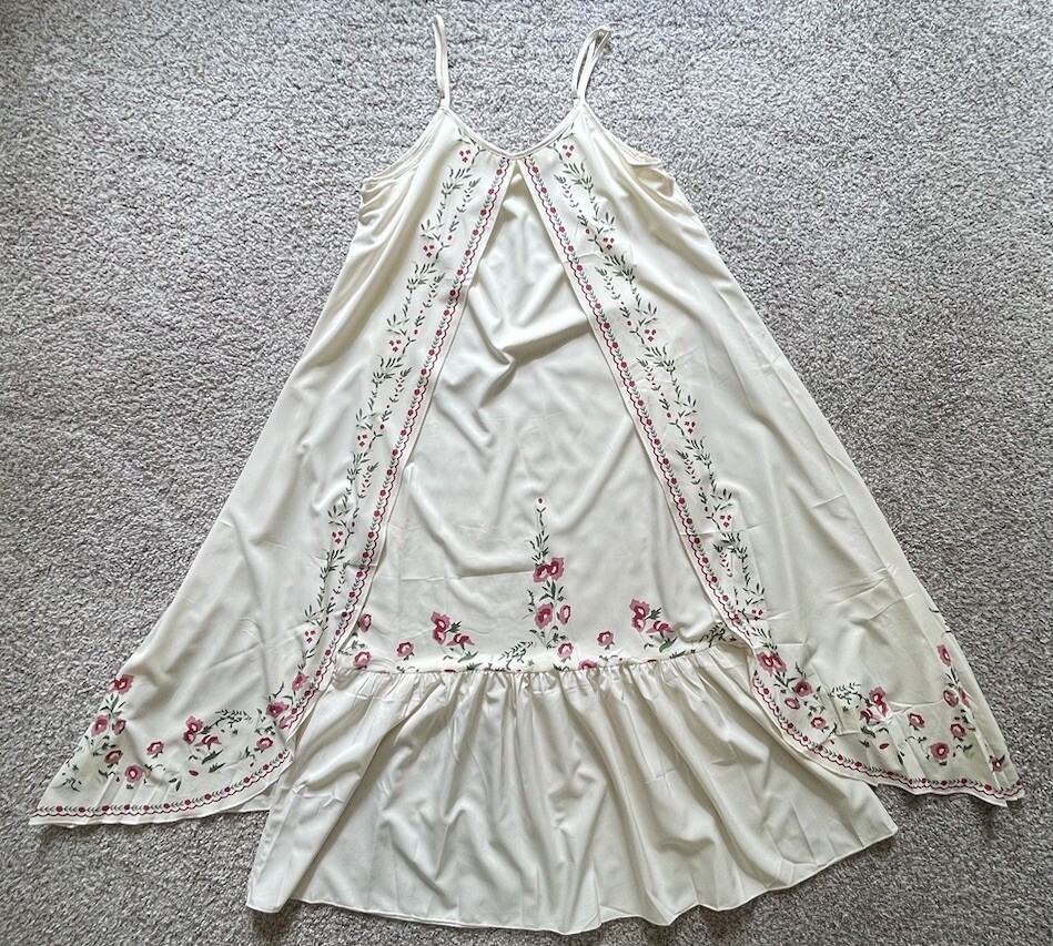 Dutch Floral Long White Cream Tank Dress Holland Flowers Women’s Size Large Boho
