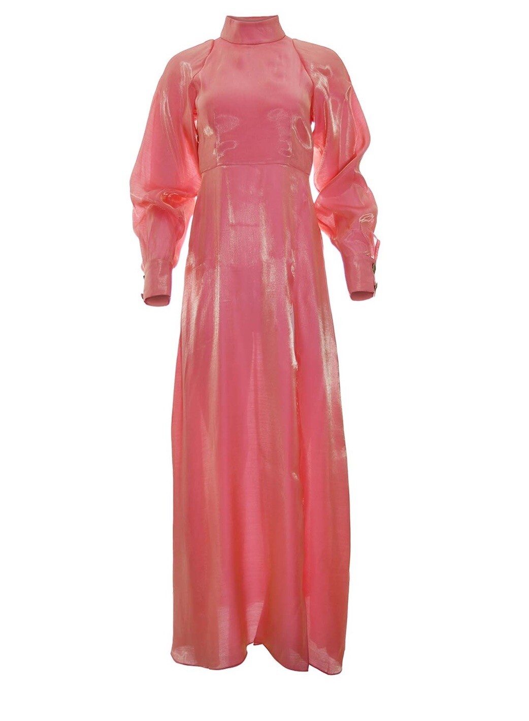 ADIBA Designer Long Sleeves Maxi Pink Gladiolus Dress With Side Slit Size S