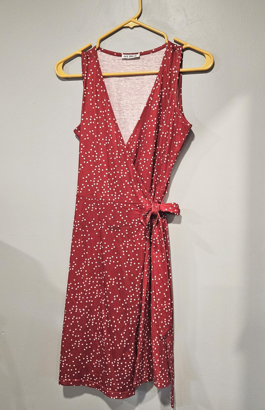 Huhot Wrap Dress Rust & White Polka Dot Size S Sleeveless V-Neck