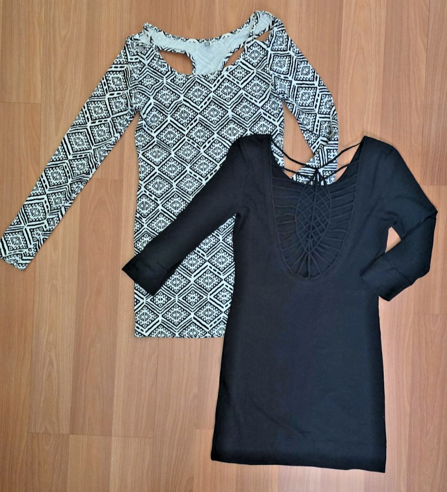 Rip Curl Dress Bodycon Fitted – Black & Geometric LS Beach Cover-Up Cut Out Back
