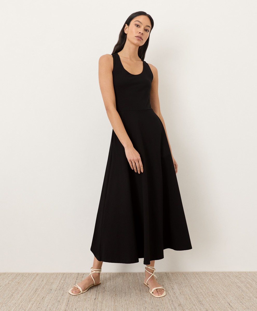 Pact Women’s Fit & Flare Open Back Maxi Dress X-Large Midnight Blue Palms
