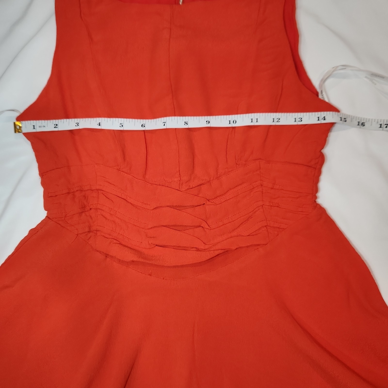 MINKPINK Orange Sleevless Mini Skater Dress Pleated Ruched Waist Womens Size S