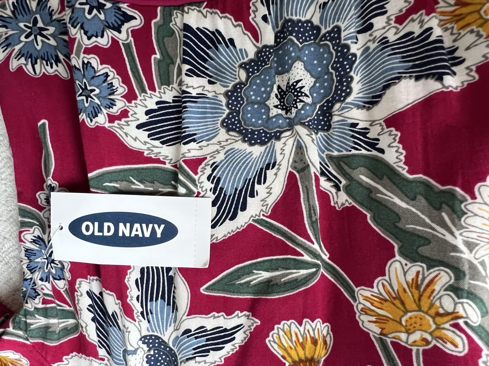 NWT Old Navy Womens Red Floral Long Sleeve Boho Tassel Tie Rayon Flowy Dress S