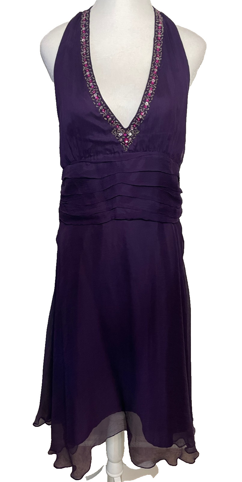 Vtg Robbie Bee Dress Sz 16 Purple Silk Fairy Babydoll Mermaid Halter Flowy Y2K