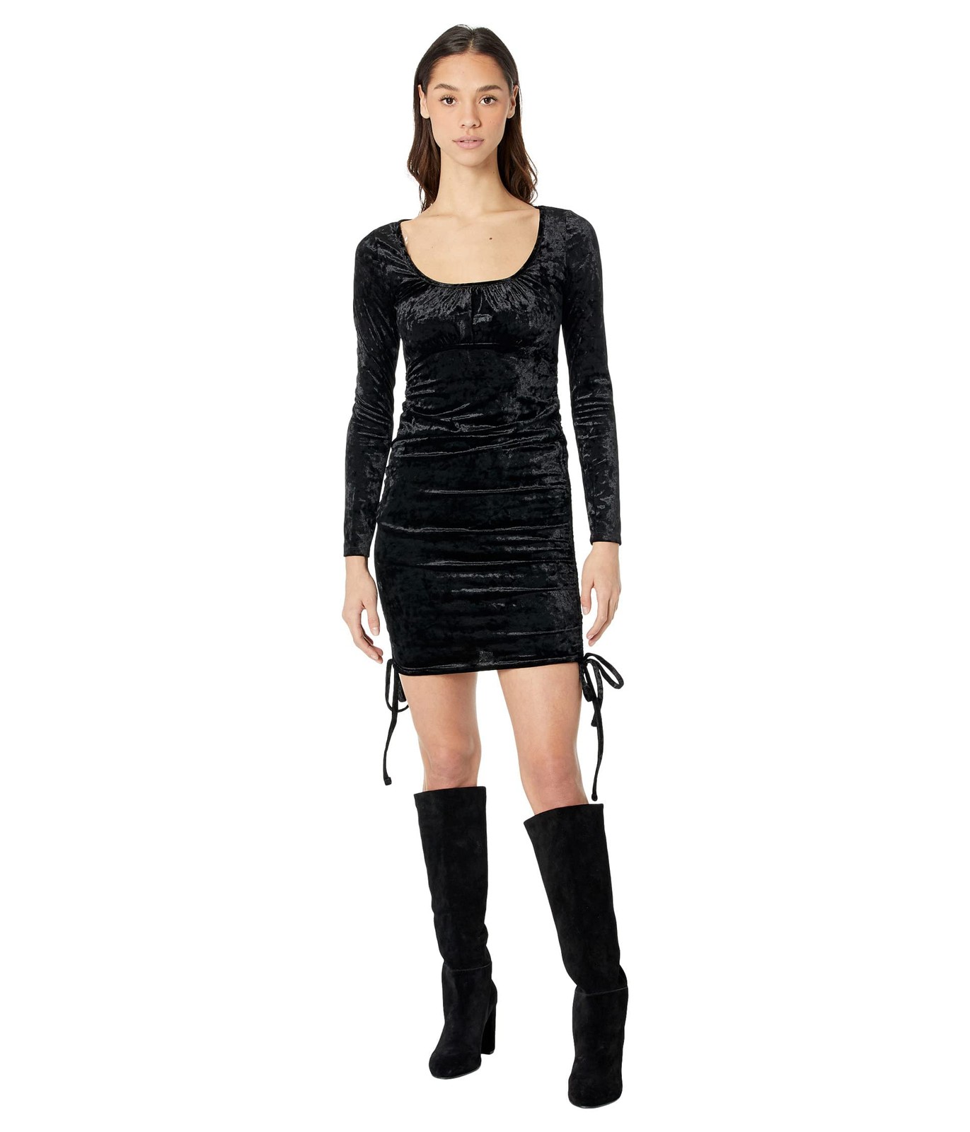 Madden Girl Long Sleeve Emma Dress with Ruching Black LG