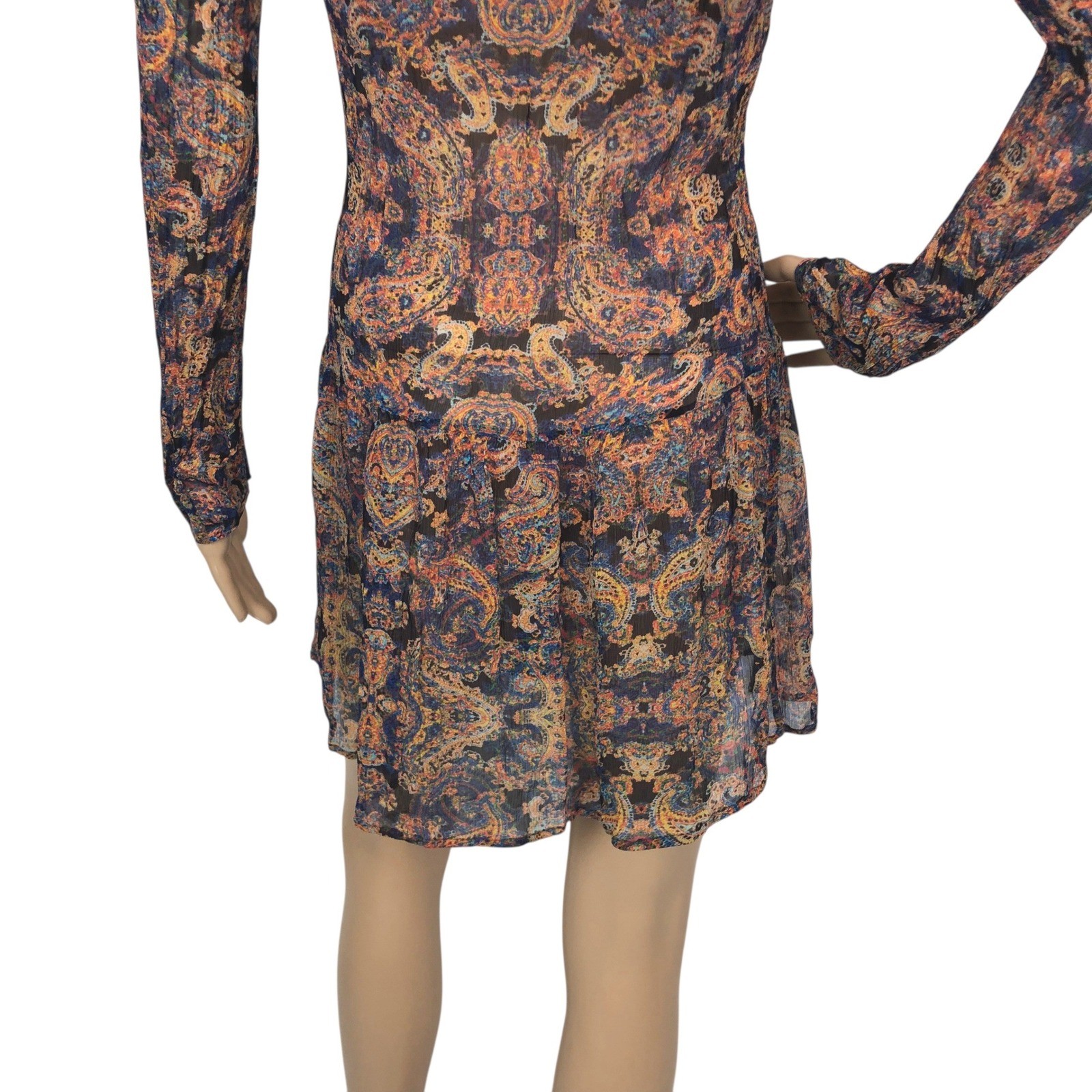 Twelfth Street Cynthia Vincent 100% Silk SHEER Paisley Print Mini Dress Small
