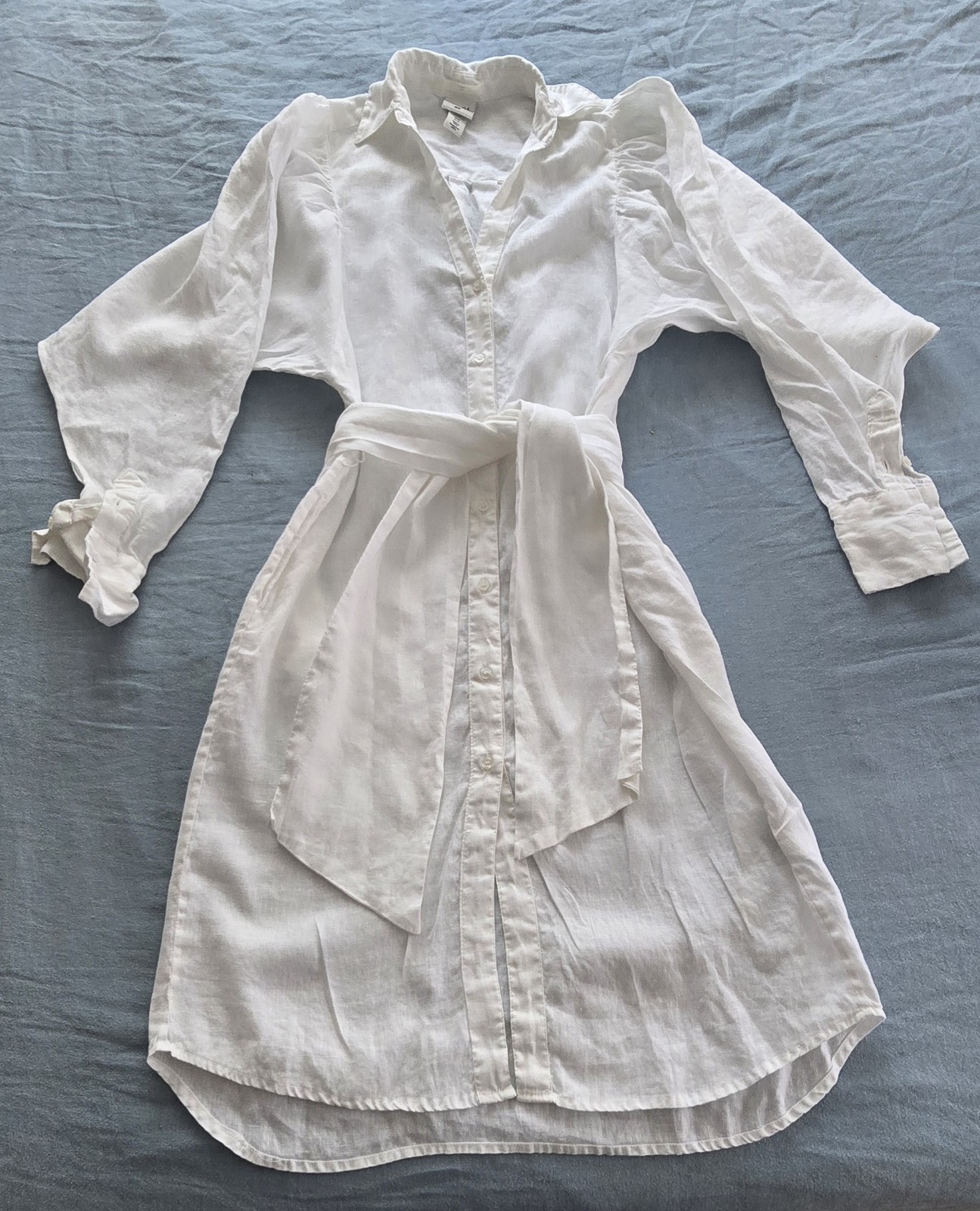 NWT Johanna Ortiz x H&M Oversized Linen Shirt Dress in White Puff Sleeve xs
