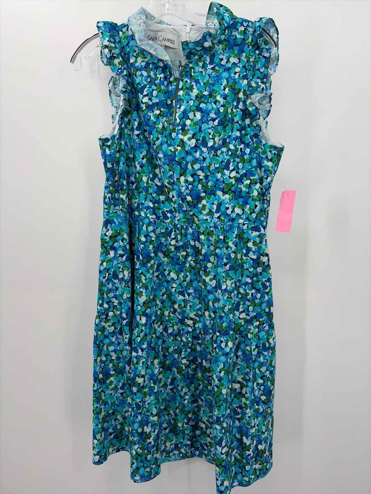 Pre-Owned Sara Campbell Blue Size Medium Knee Length Short Sleeve Dress