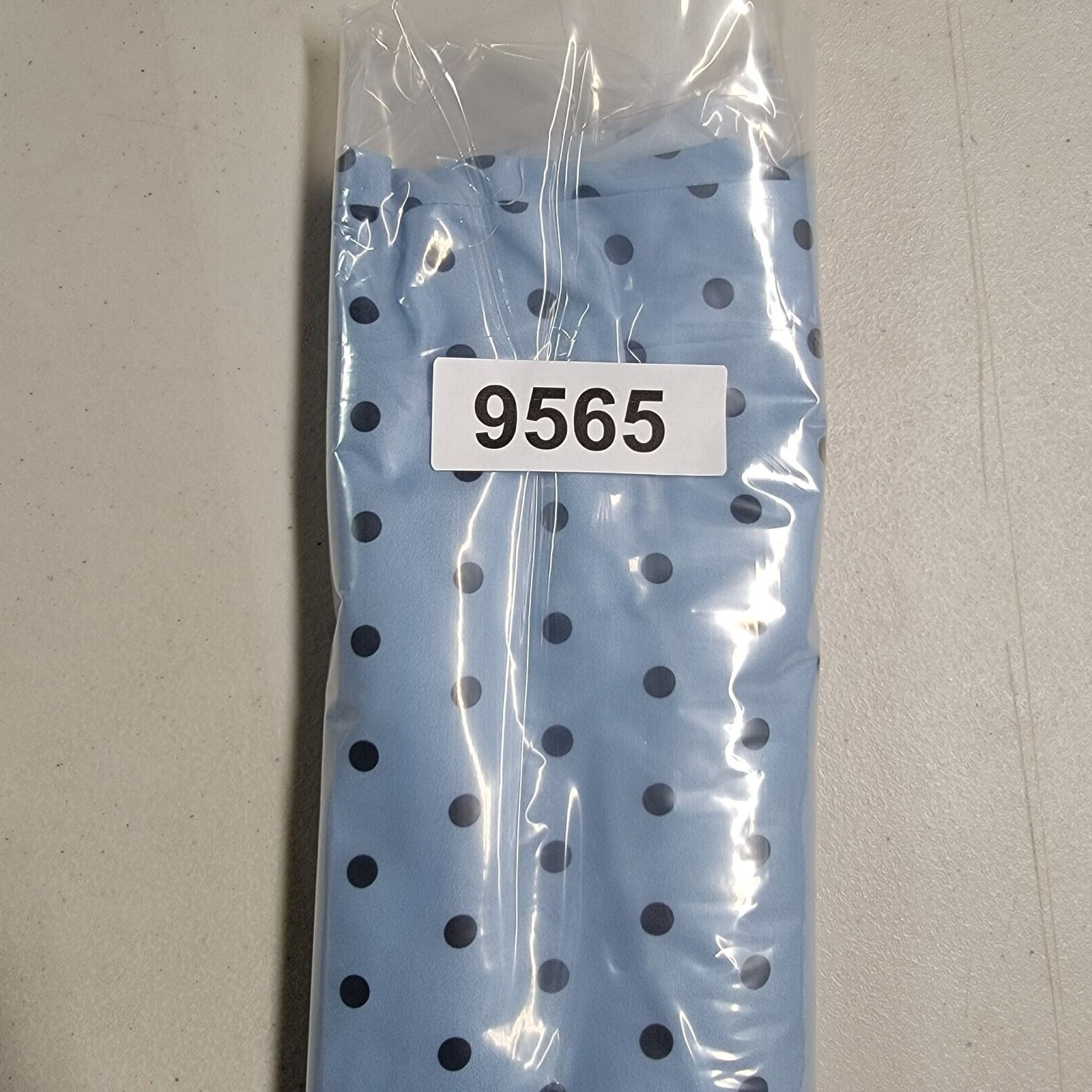 Sky Blue Polka Dot Stretch Pleated Mock Wrap Sheath Elegant Women Dress Size S