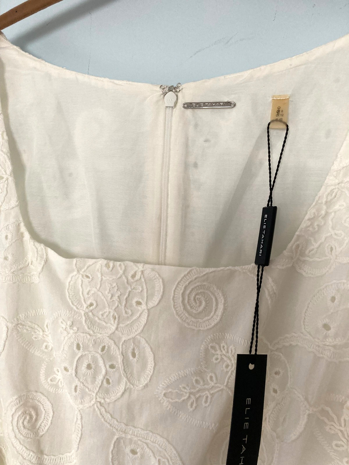 NWT Elie Tahari Fully EMBROIDERED Lined Cotton Fit & Flair Dress Sz 8 White $395