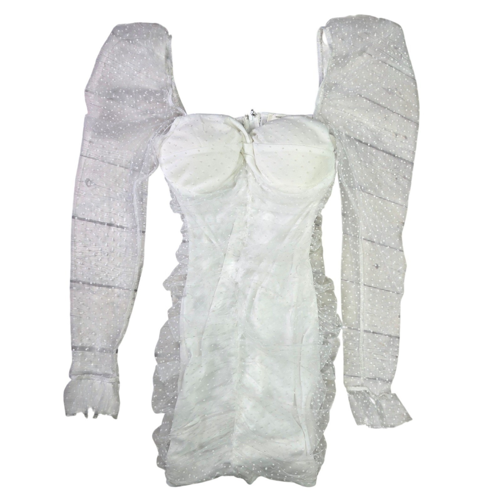 Selfie Leslie Like Lovers Hail Spot Mini Dress White Sweetheart Puff Sleeve S