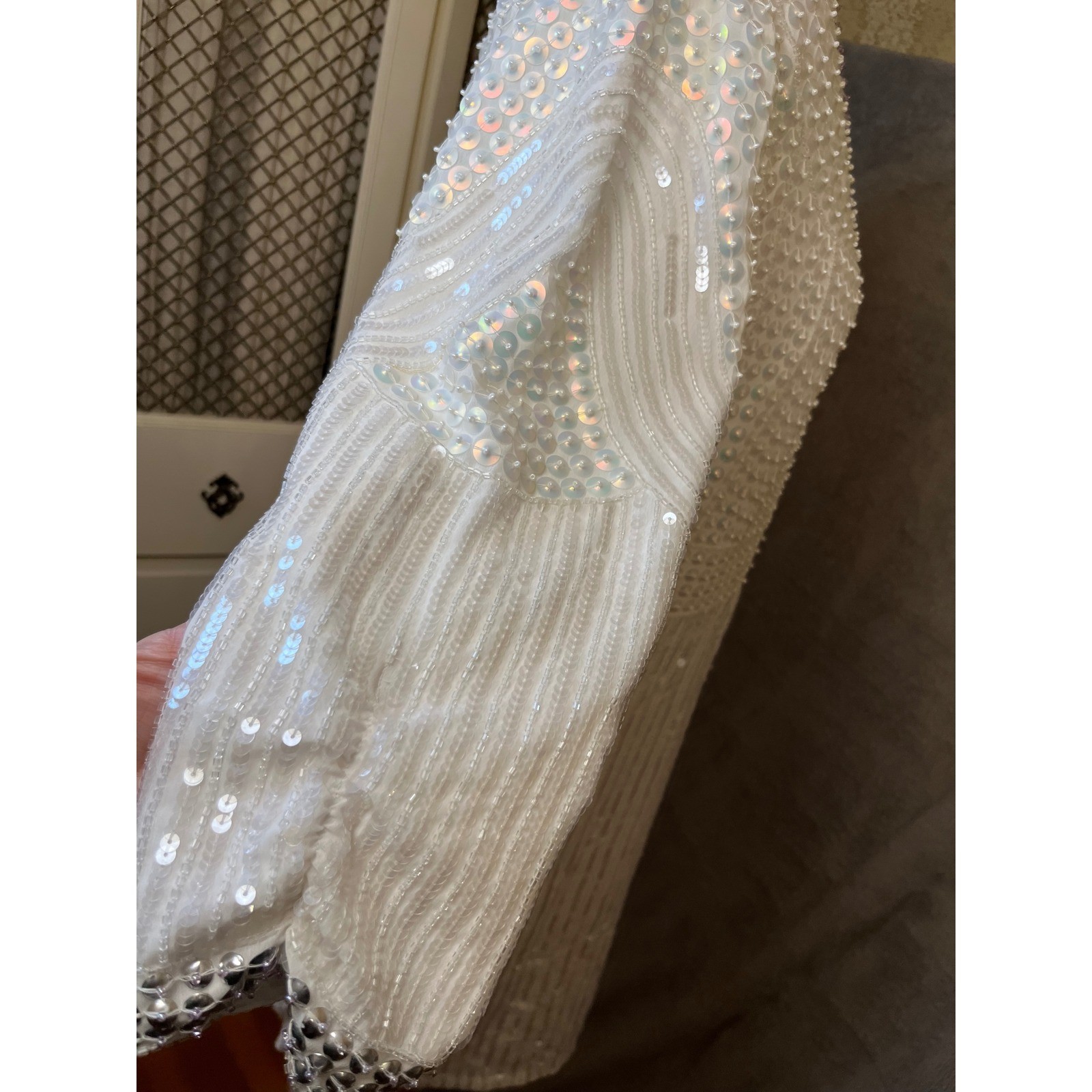 Parker White Pearl Beaded Sequin Flapper Dress Gatsby Glamour Party Size 6 EUC