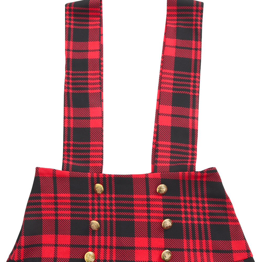 Womens Tartan Pinafore Dungaree Short Ladies Christmas Mini Skater Skirt Dress