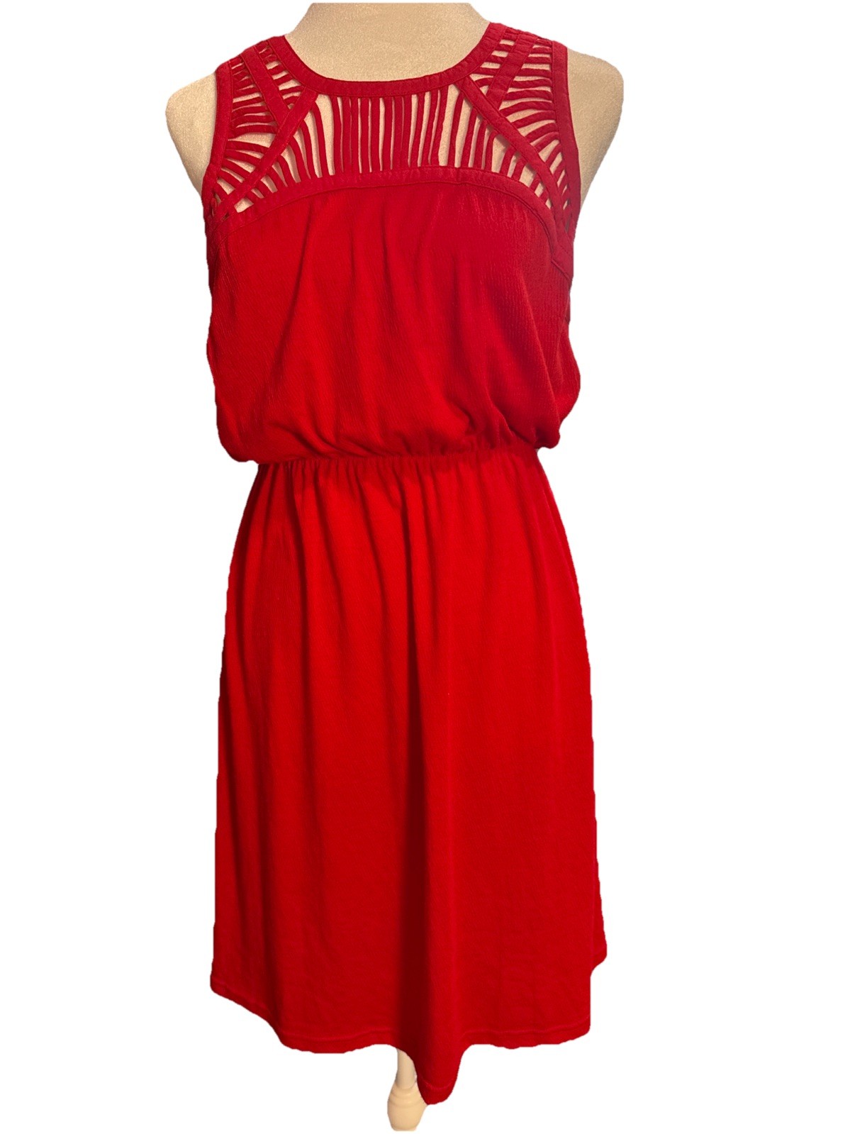 Pixley Red Mini Dress Sz SM Cut-Out Lattice Elastic Waist Boho Romantic Y2K Sexy