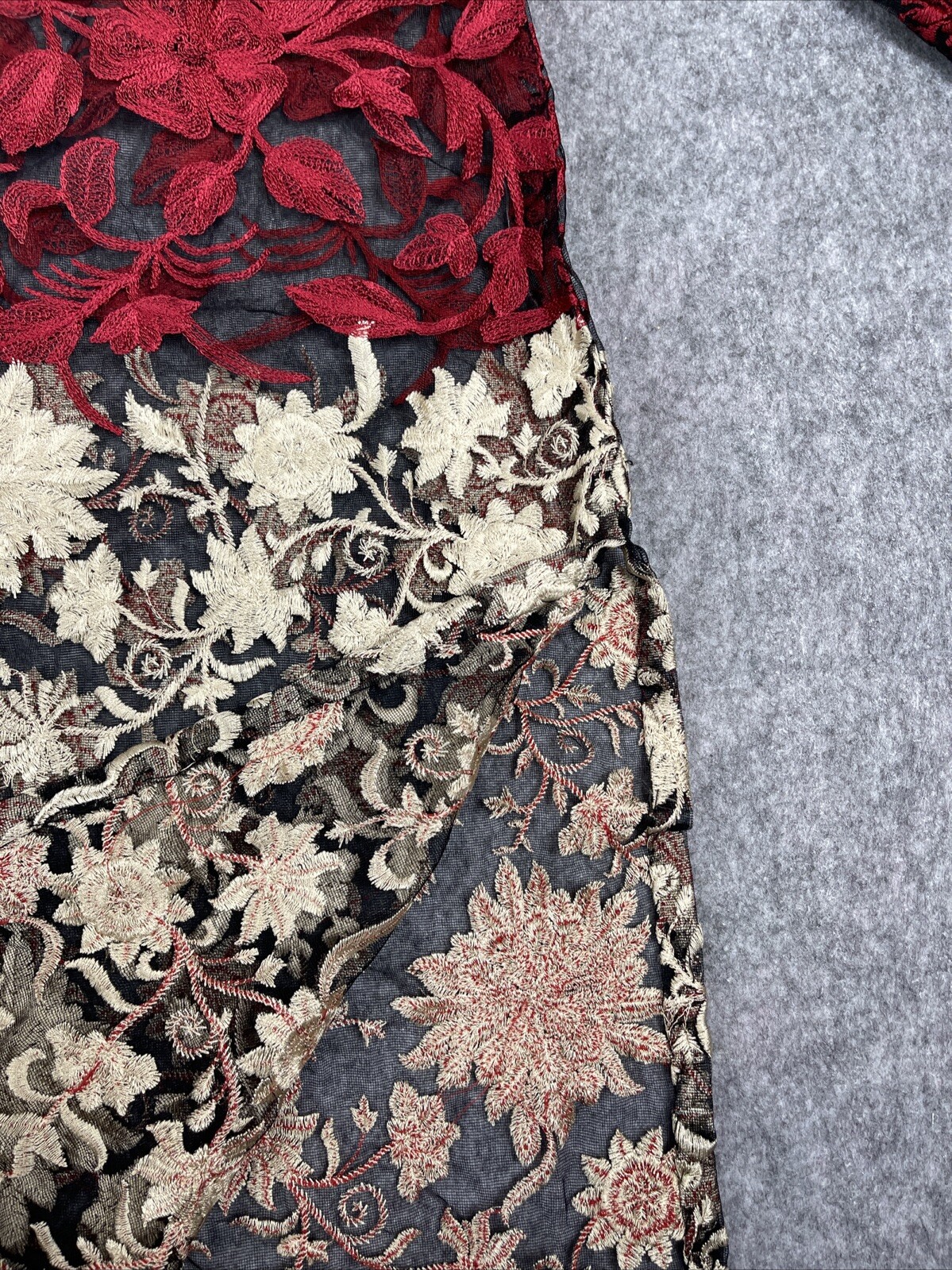 AghaNoor Sheer Overlay Dress Small Embroidered Lace Floral Whimsy Goth Boho Art