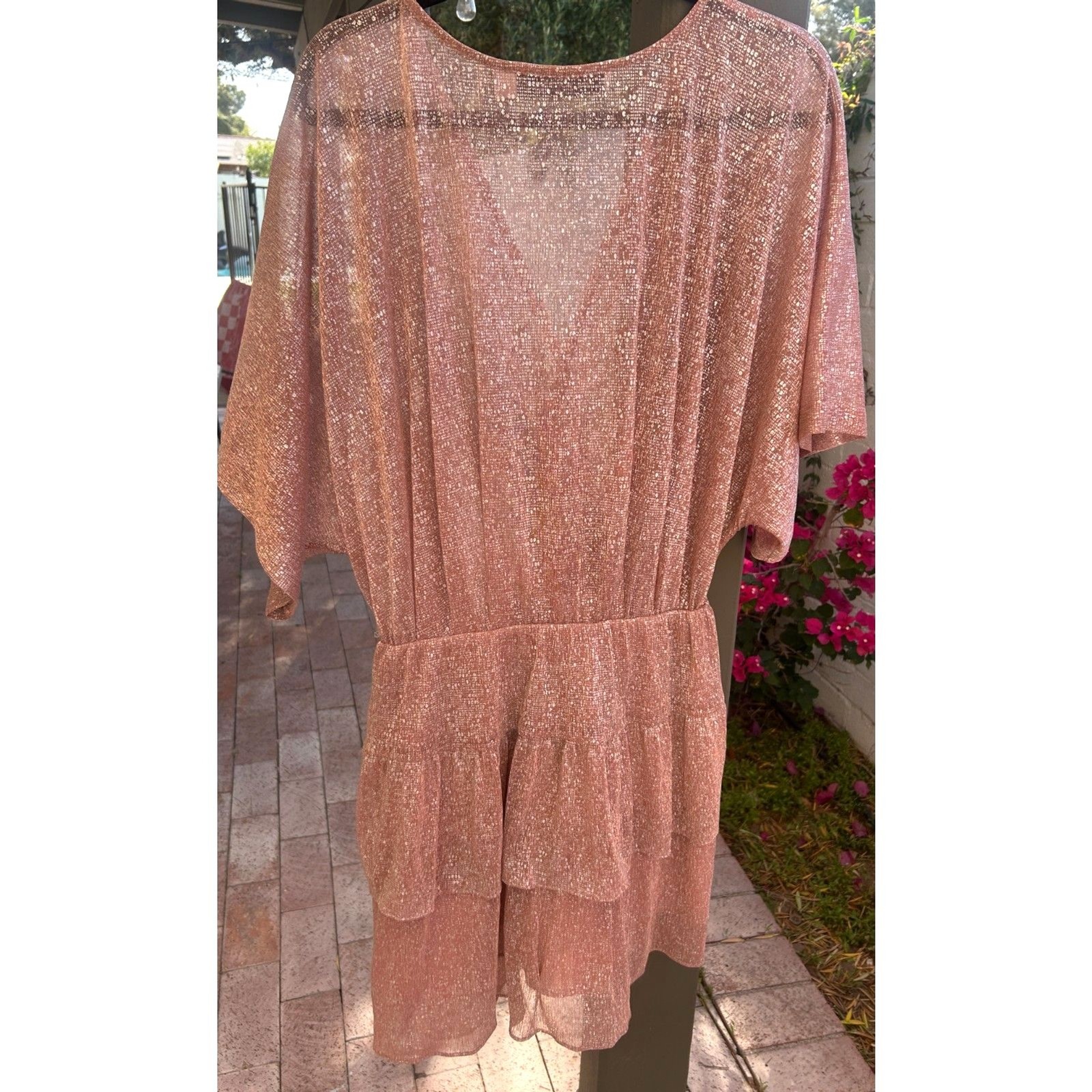 IRO Paris Lamé Ruffled Metallic Rose Gold Shimmer Mini Dress French Size 40 L