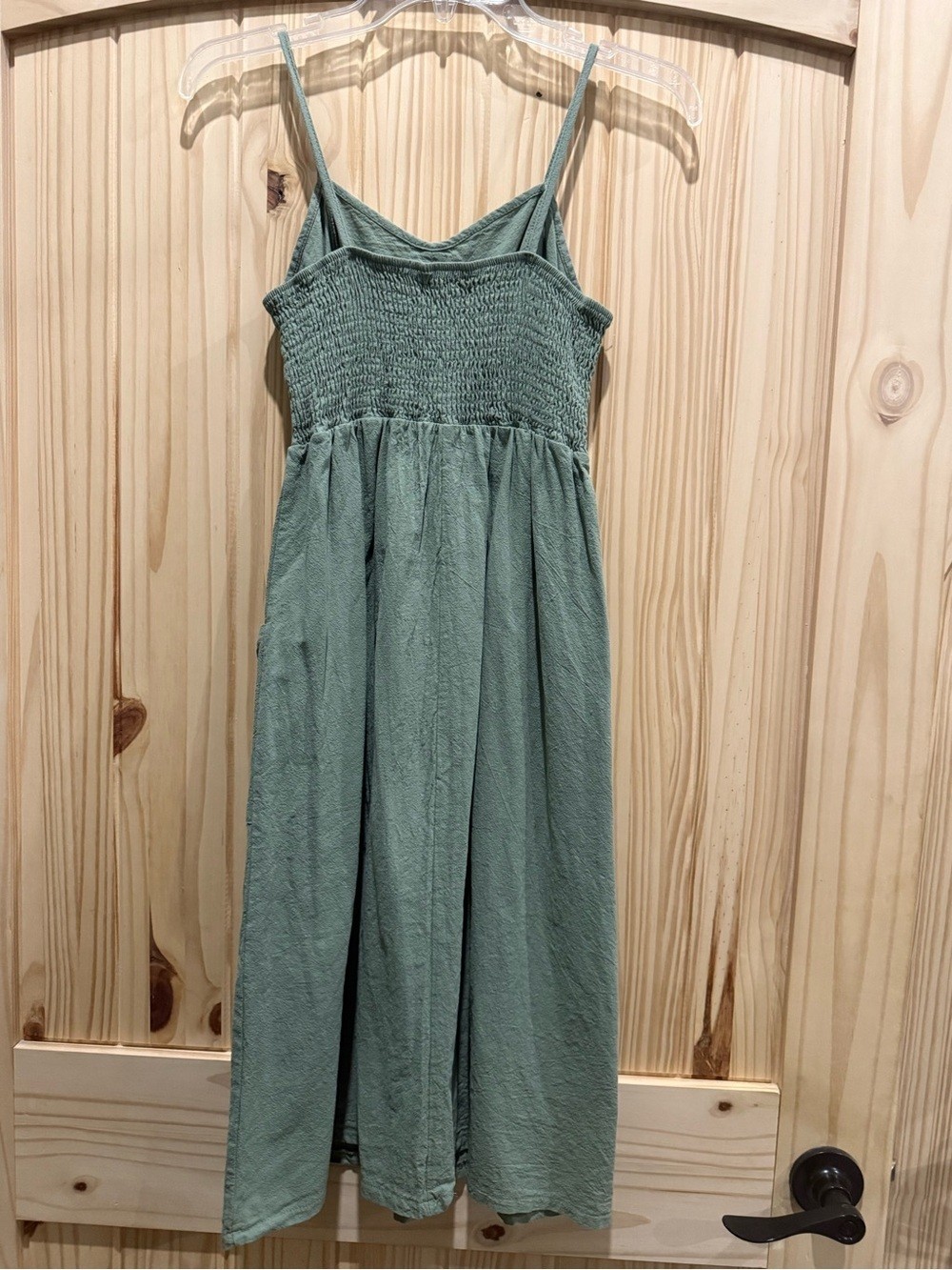Spaghetti Strap Button-Front Green Dress with pockets, Size Small
