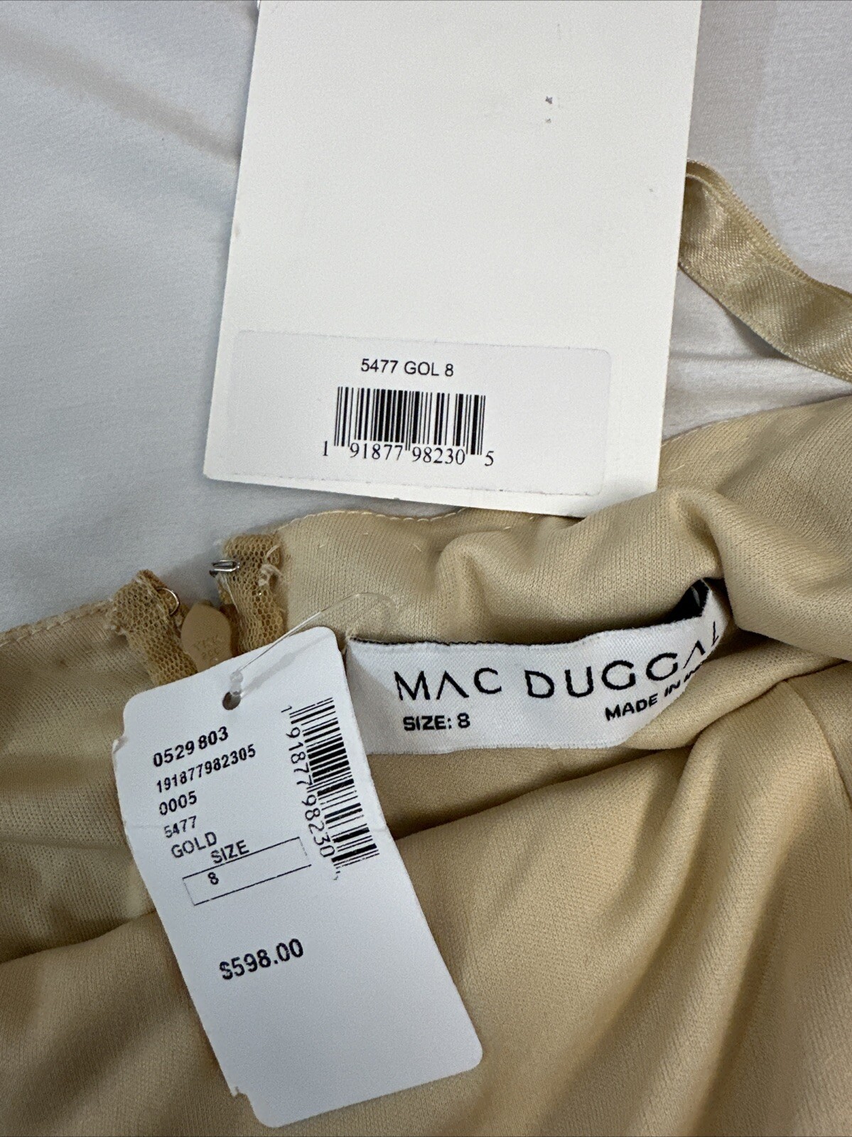 NWT Mac Duggal [ 8 ] 5477 Floral Embellished Scoop Neck Evening Gown Gold J1118