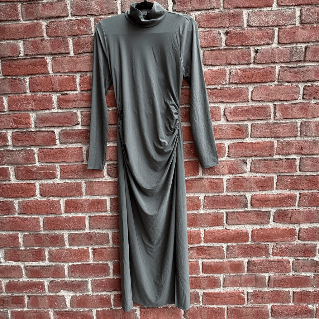 Aritzia $110 Wilfred Mock Neck Open Back Remedy Long Sleeve Dress Dark Olive XS