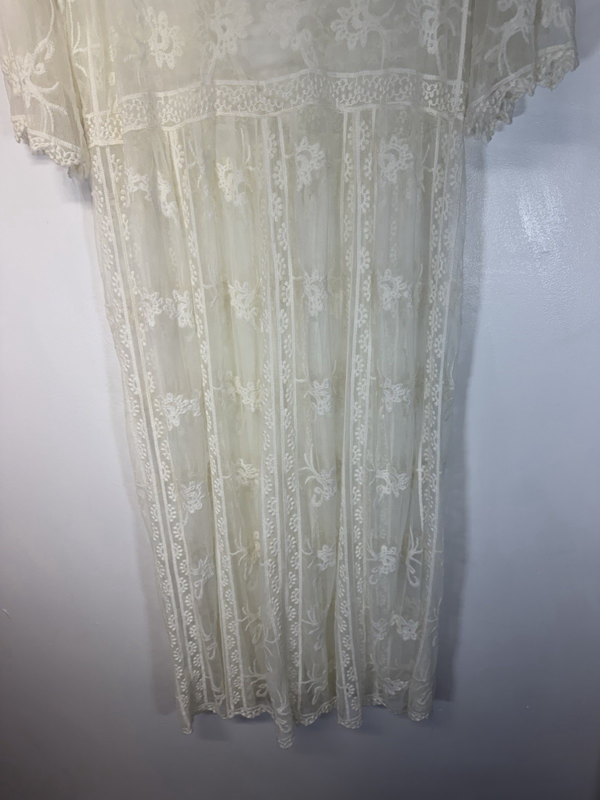 Mustard Seed Lace Sheer Dres Embroidery Cream Boho Cottage Fairy Romantic OS