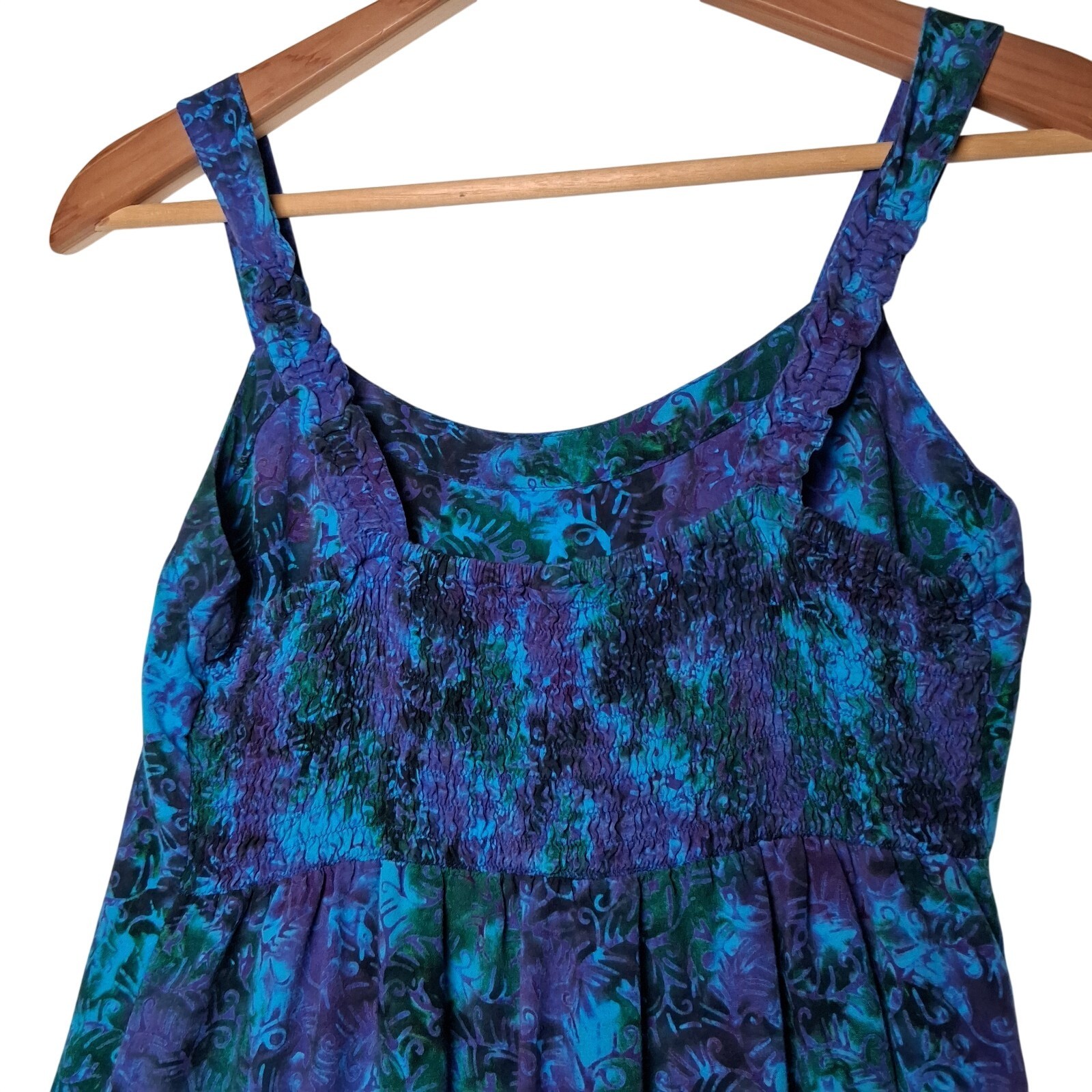 Peppermint Bay Dress Small Blue Batik Ruffled Whimsical Fairy Hippie Sundress