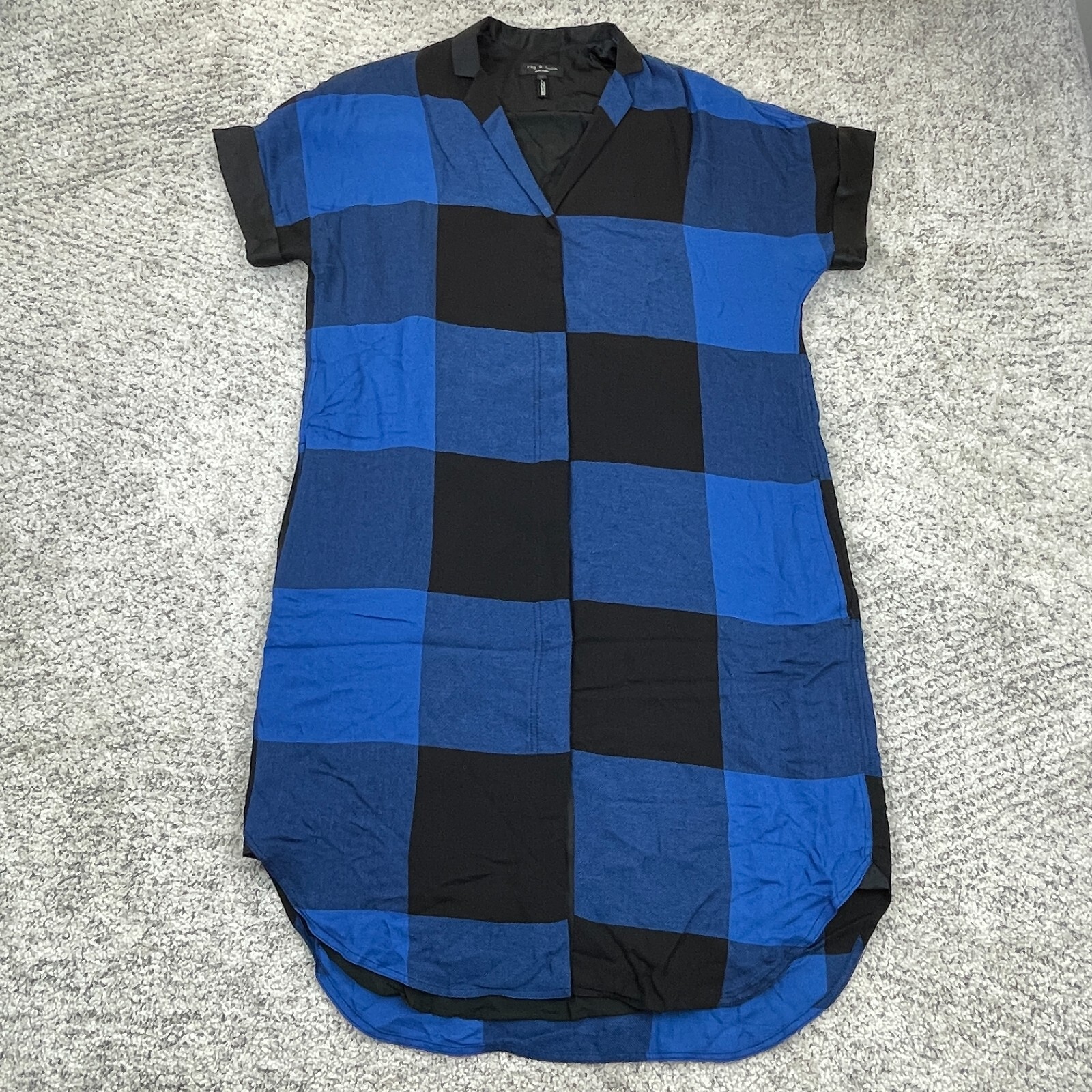 Rag Bone Dress Womens 10 Cooper Plaid Blue Made In USA Flannel Wool Silk Blend