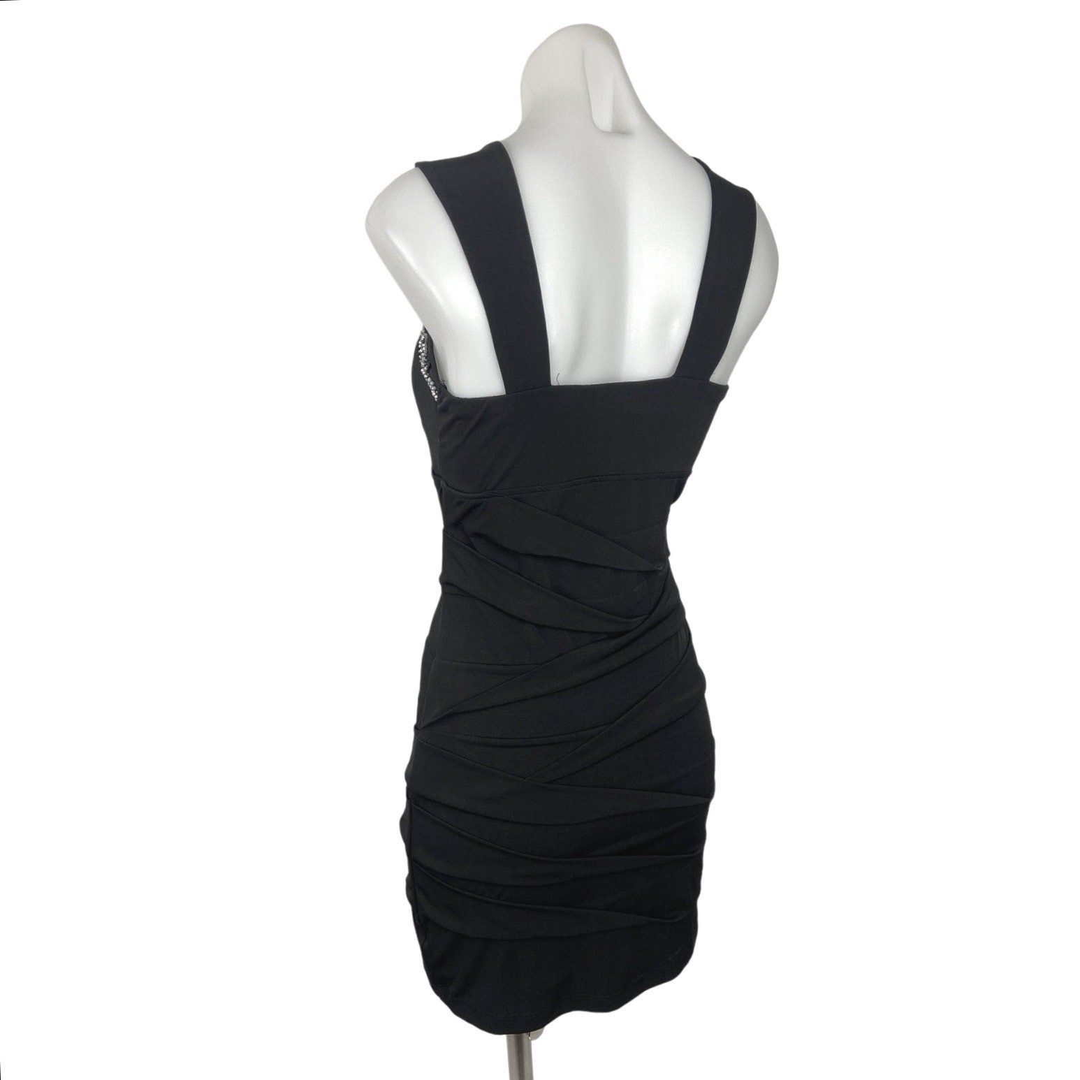 Deb Black Beaded Embroidered Sleeveless Ruched Cocktail Bodycon Mini Dress Sz S
