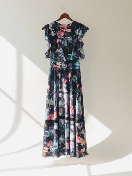 Hunter Bell Harrison Dress | Bird Print Flutter Sleeve Midi Dress | $495 Retail
