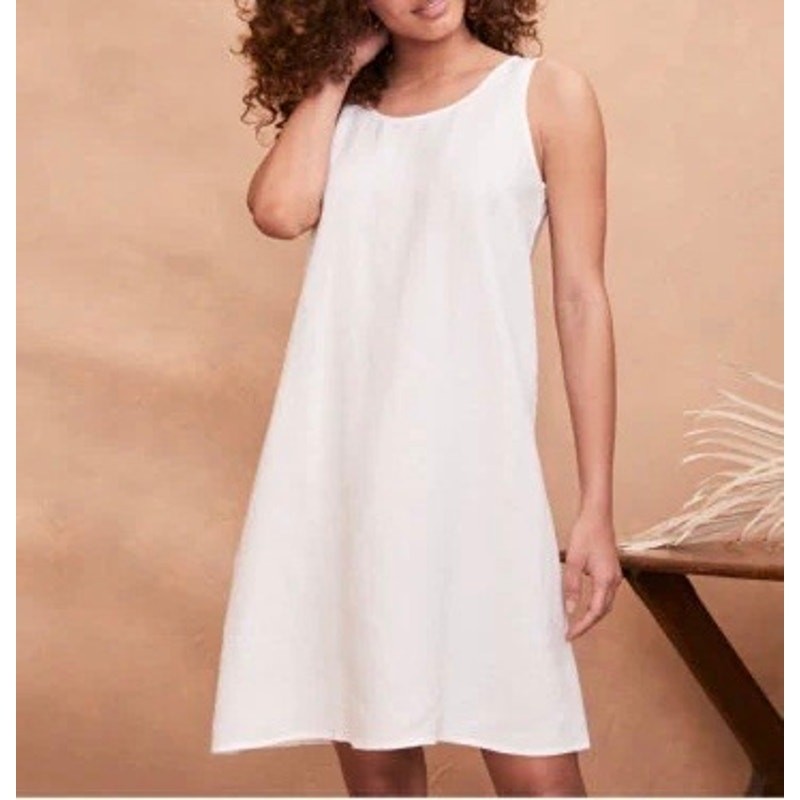 Garnet Hill EILEEN FISHER White Organic-Linen Scoop-Neck Dress Size 6