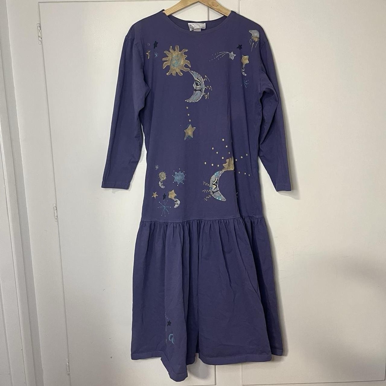 Vintage 90s Blue-Eyed Bear Handmade Whimsygoth Celestial Dress 100% Cotton