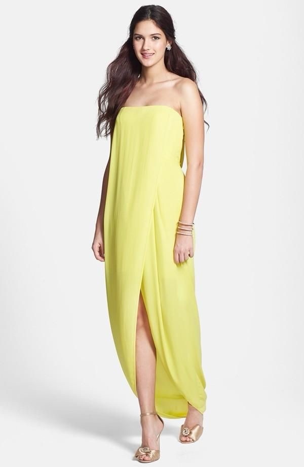 NWT BCBG MaxAzria SIZE 6 Jesse Lemon Yellow Asymmetrical Column Dress MSRP $298