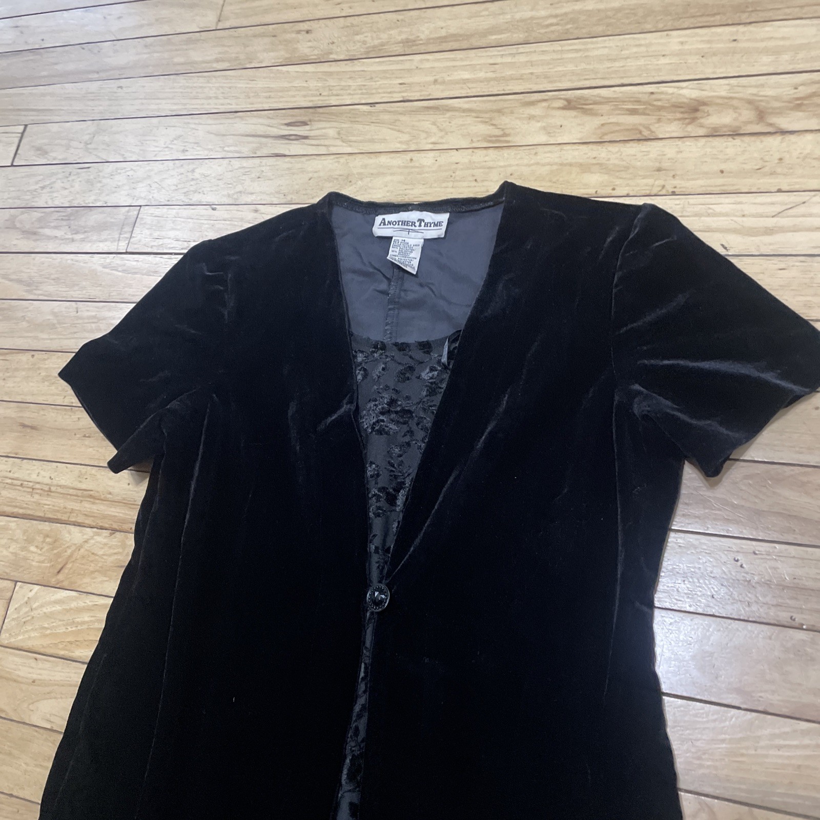 Another Thyme Dress Witchy Black Velvet women 14 Fairy WhimsyGoth vtg 90s Velour