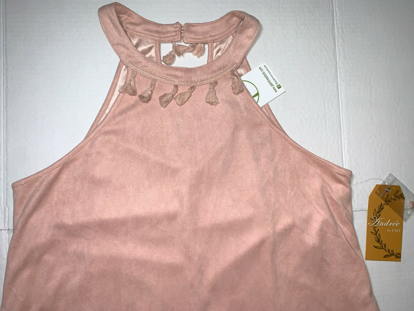 NEW Andree By Unit Pink Sueded Sleeveless Fringe Lined A-Line Dress Women’s S