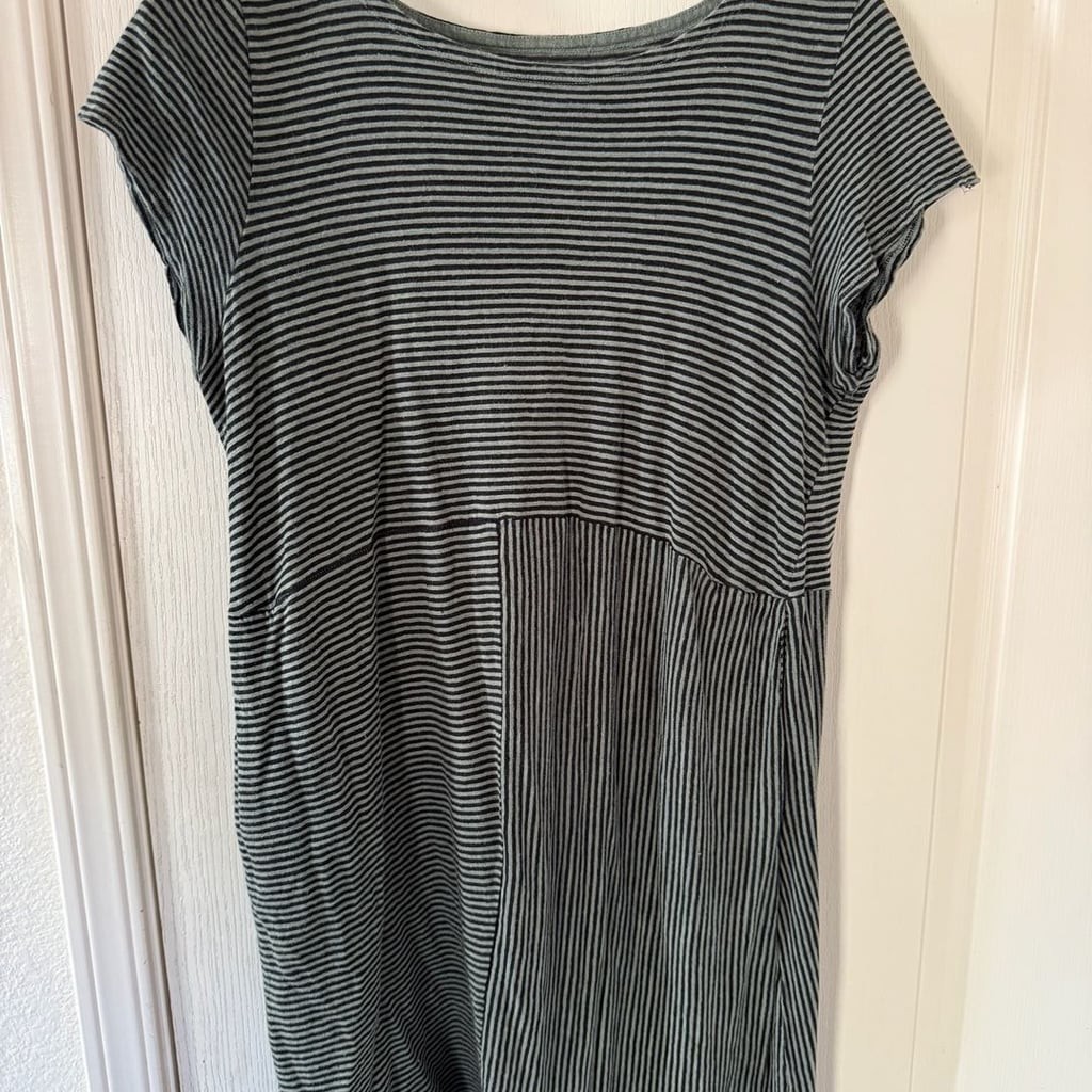 Eileen Fisher 100% Organic Linen Dress Sz L Striped Lagenlook