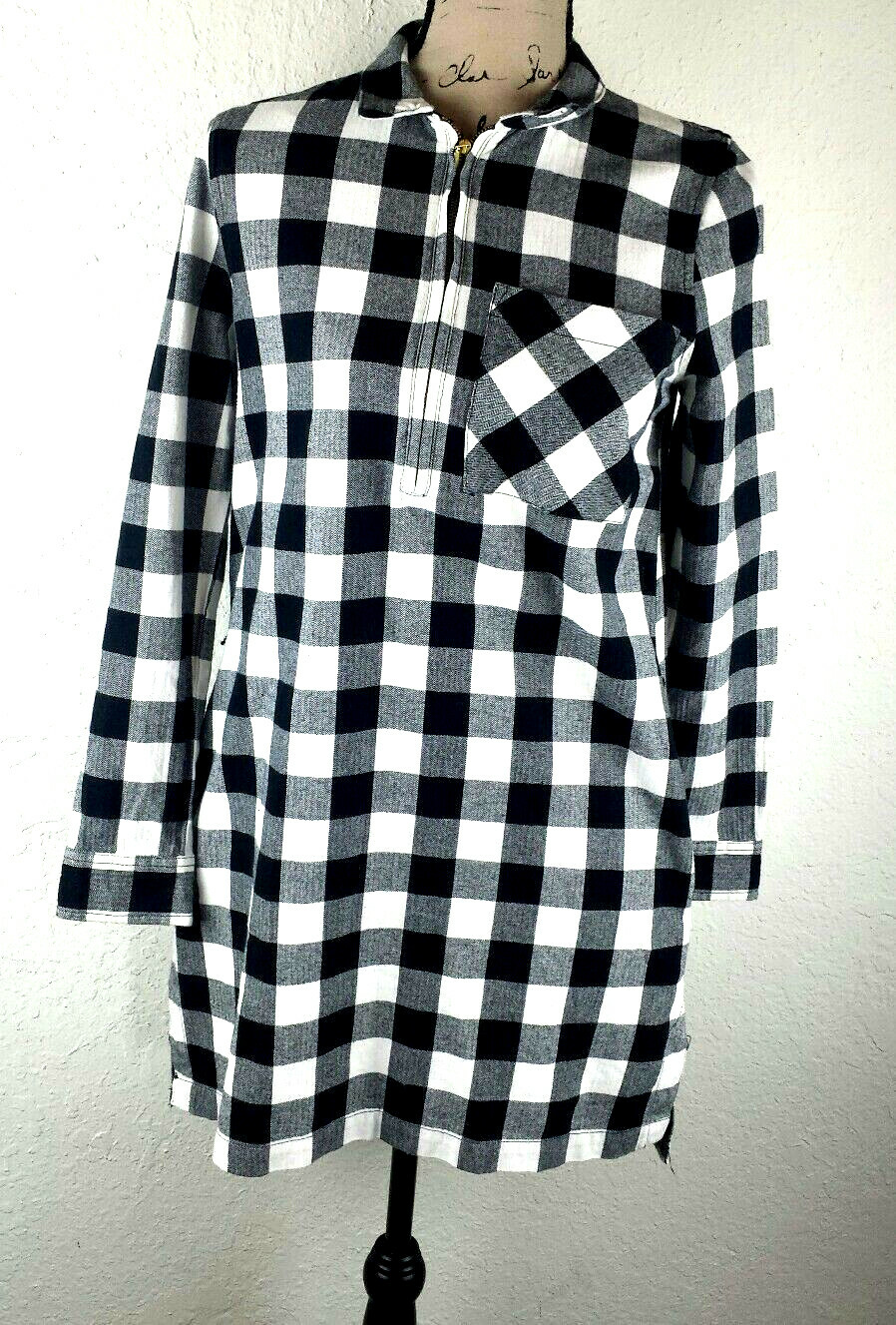 Forever 21 Womens Coat Dress Size S White Gray Multi Plaid Short Cotton Pockets