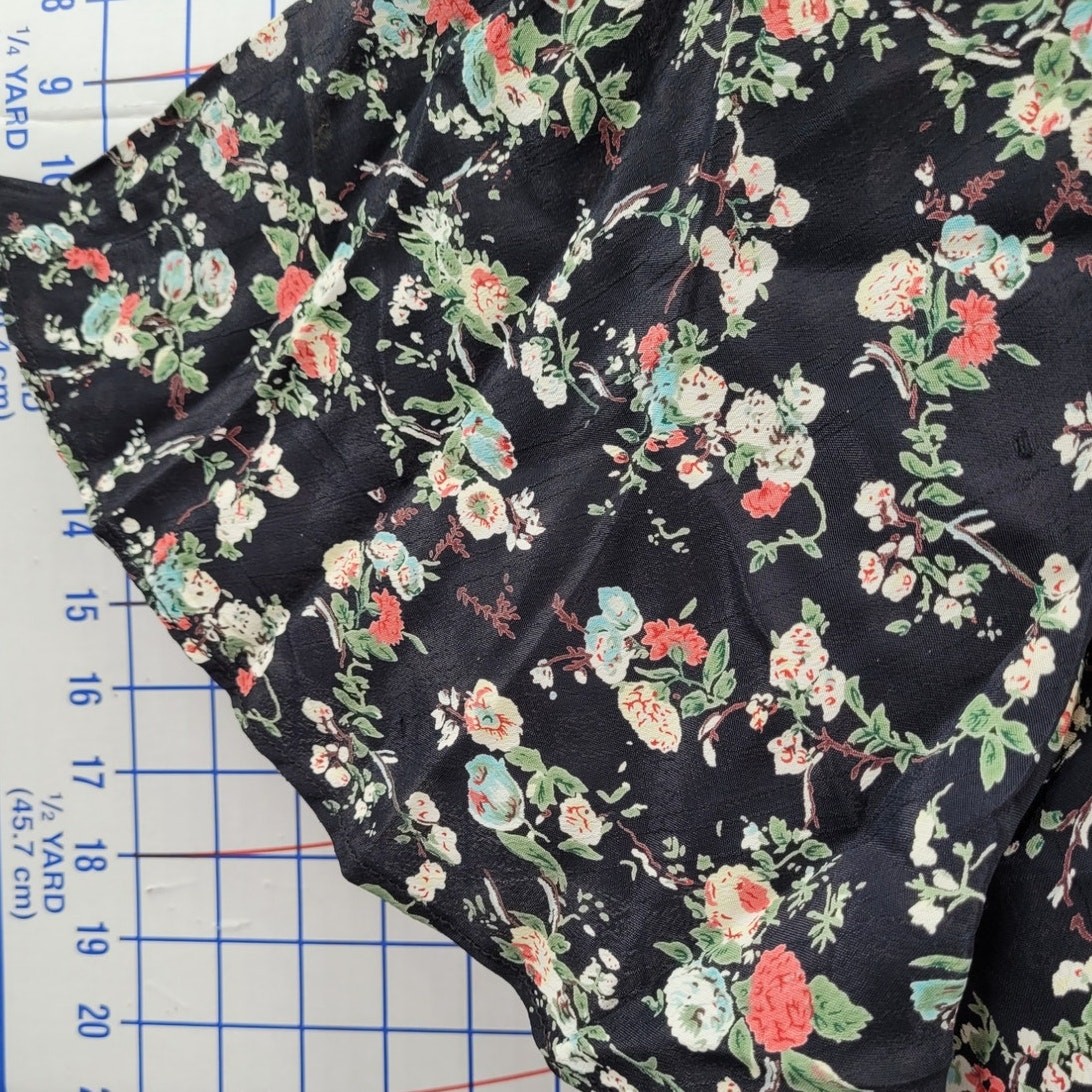 Adrian Jordan Vintage Black Floral Midi Dress Empire Waist Button Front Plus